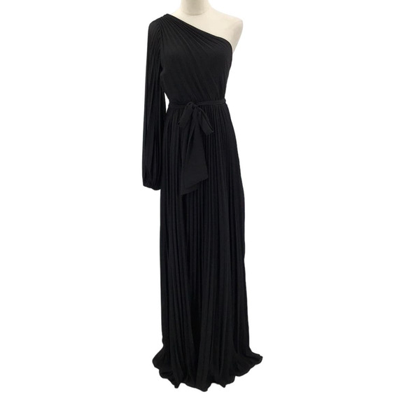 LULU'S XS Divine Charm Black Pleated One-Shoulder Asymmetric Maxi Dress NEW B104 - Picture 3 of 9
